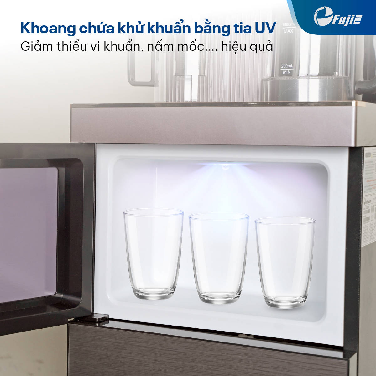 Cây nước nóng lạnh bàn trà có ngăn hỗ trợ khử khuẩn UV FujiE TB238UV